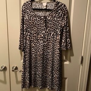 Chicos Trapeze Animal Print 3/4 Sleeve Dress
